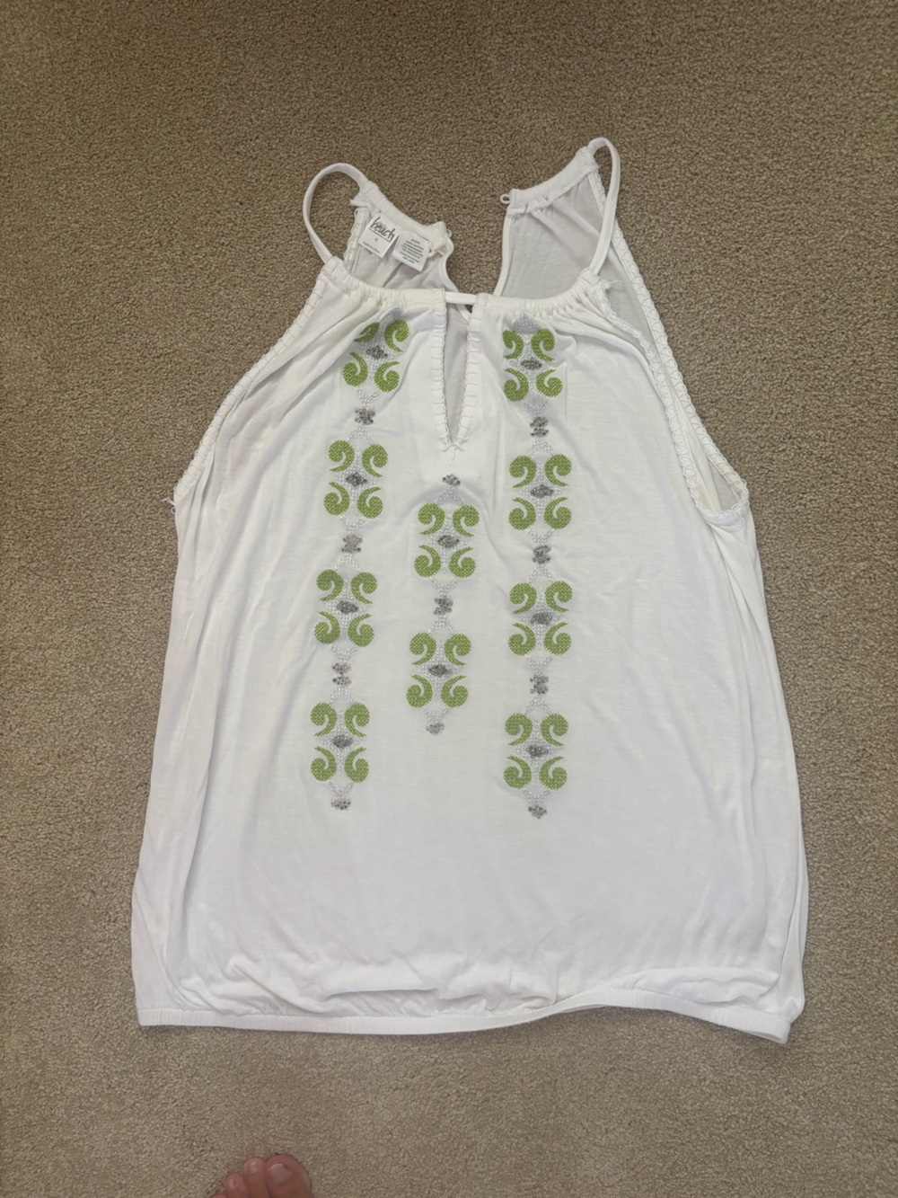 Macy's White Tank Top with Lime Green Embroidery